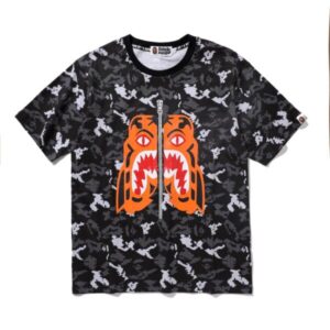 BAPE Tiger Head Zipper Print Unisex Camouflage T-Shirts