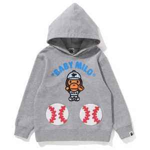 BABY MILO BASEBALL PULLOVER GRAY HOODIE