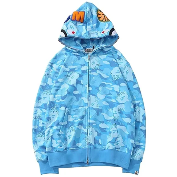 ROLINQS 3D Printed Shark Camo Bape Sweatershirt – Blue