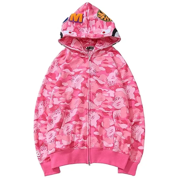 ROLINQS 3D Printed Shark Camo Bape Hoodie – Pink