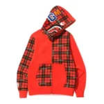 BAPE Logo Check Shark Full Zip Hoodie – Red