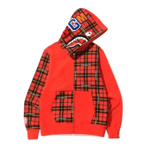 BAPE Logo Check Shark Full Zip Hoodie – Red