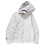 BAPE Shark Hoodie Camo Print Cotton Sweater – White