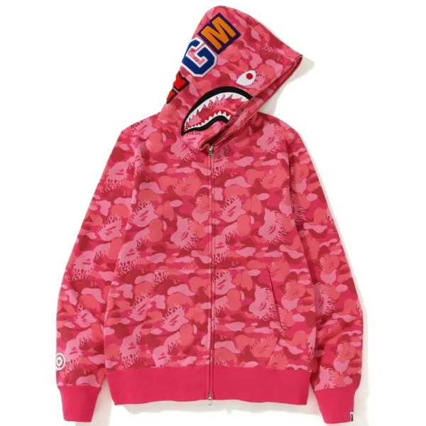 BAPE Fire Camo Shark Full Zip Hoodie – Pink